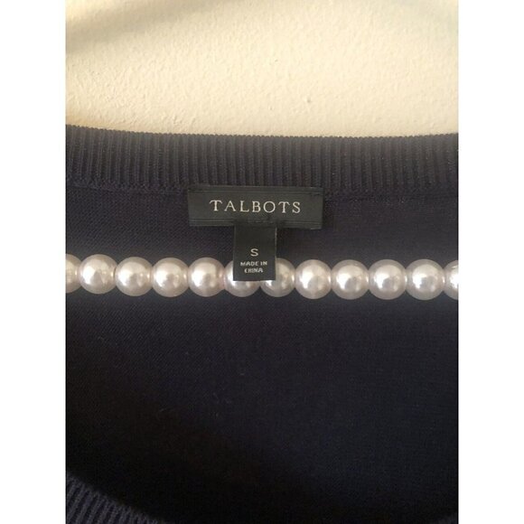 Talbots Womens Size M Blue Lightweight Sweater Top Floral Crochet Sleeve - Picture 5 of 5